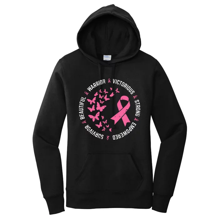 Pink Ribbon Butterfly Warrior Cute Breast Cancer Gifts Women's Pullover Hoodie