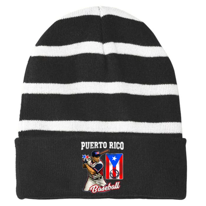 Puerto Rico Baseball PR Boricua Player Striped Beanie with Solid Band