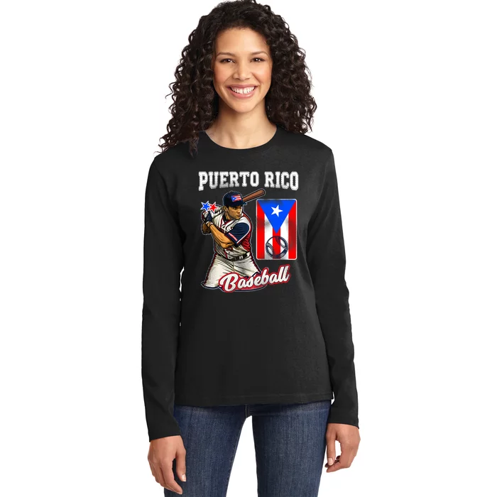 Puerto Rico Baseball PR Boricua Player Ladies Long Sleeve Shirt