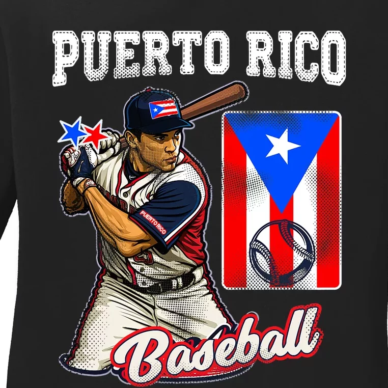 Puerto Rico Baseball PR Boricua Player Ladies Long Sleeve Shirt