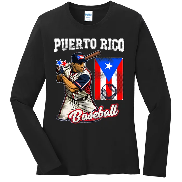 Puerto Rico Baseball PR Boricua Player Ladies Long Sleeve Shirt