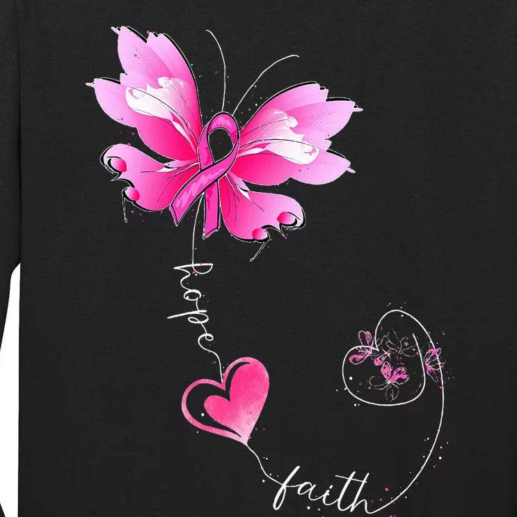 Pink Ribbon Butterfly Breast Cancer Awareness Tall Long Sleeve T-Shirt