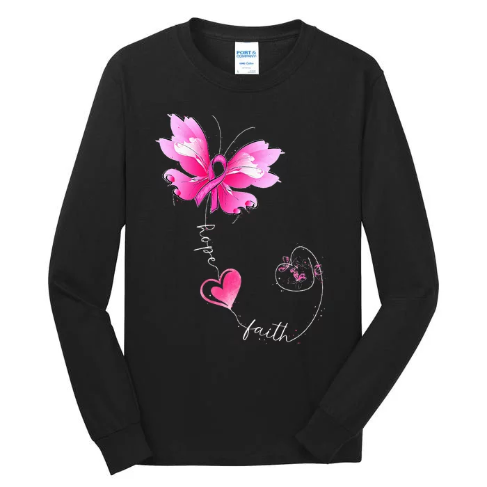 Pink Ribbon Butterfly Breast Cancer Awareness Tall Long Sleeve T-Shirt