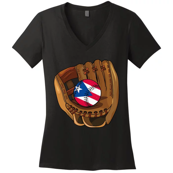 Puerto Rican Baseball Sport Puerto Rico Baseball Team Women's V-Neck T-Shirt