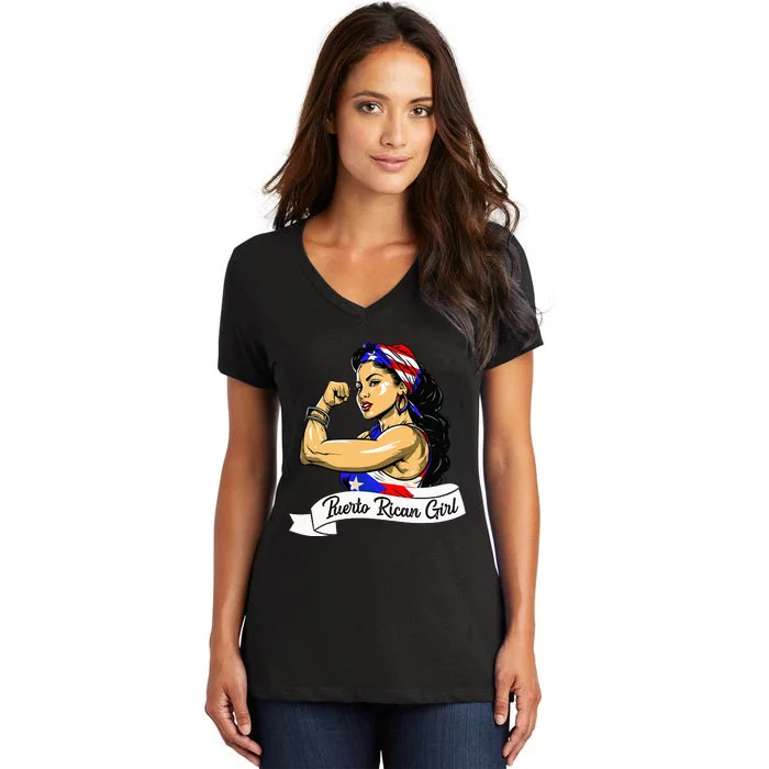 Puerto Rican  Boricua Puerto Rico Flag Pride  Mujer Women's V-Neck T-Shirt