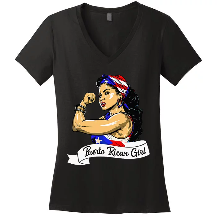 Puerto Rican  Boricua Puerto Rico Flag Pride  Mujer Women's V-Neck T-Shirt