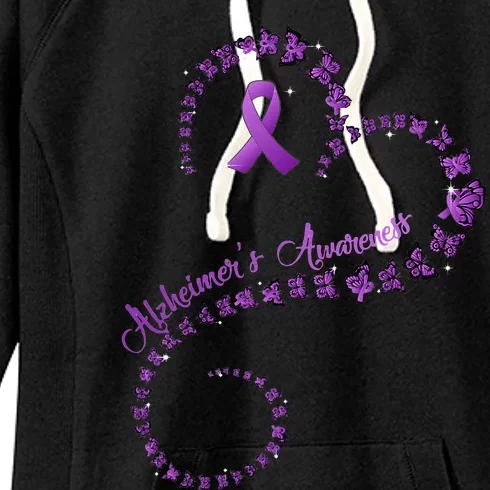 Purple Ribbon Butterfly Heart Alzheimer's awareness Women's Fleece Hoodie