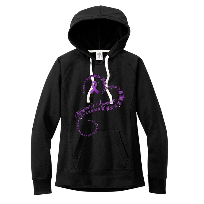 Purple Ribbon Butterfly Heart Alzheimer's awareness Women's Fleece Hoodie