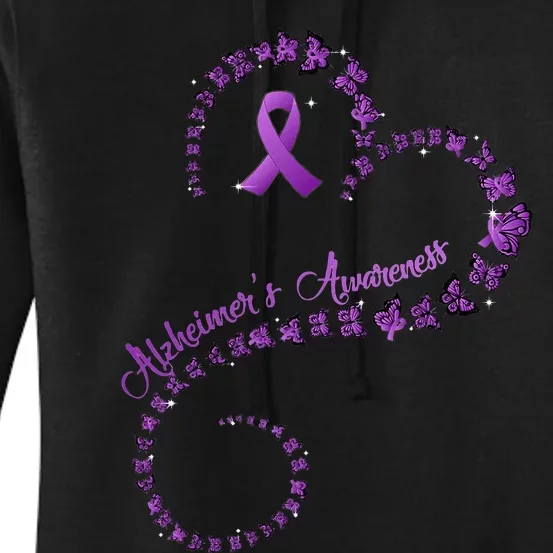 Purple Ribbon Butterfly Heart Alzheimer's awareness Women's Pullover Hoodie