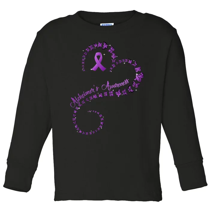 Purple Ribbon Butterfly Heart Alzheimer's awareness Toddler Long Sleeve Shirt