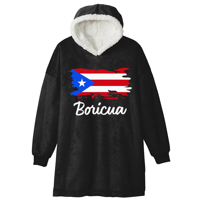 Puerto Rico Boricua Vintage Puerto Rican Flag Hooded Wearable Blanket