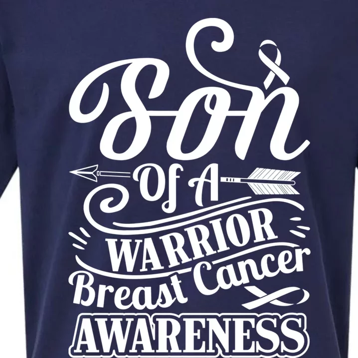 Pink Ribbon Breast Cancer Awareness Son Of Warrior Gift Sueded Cloud Jersey T-Shirt