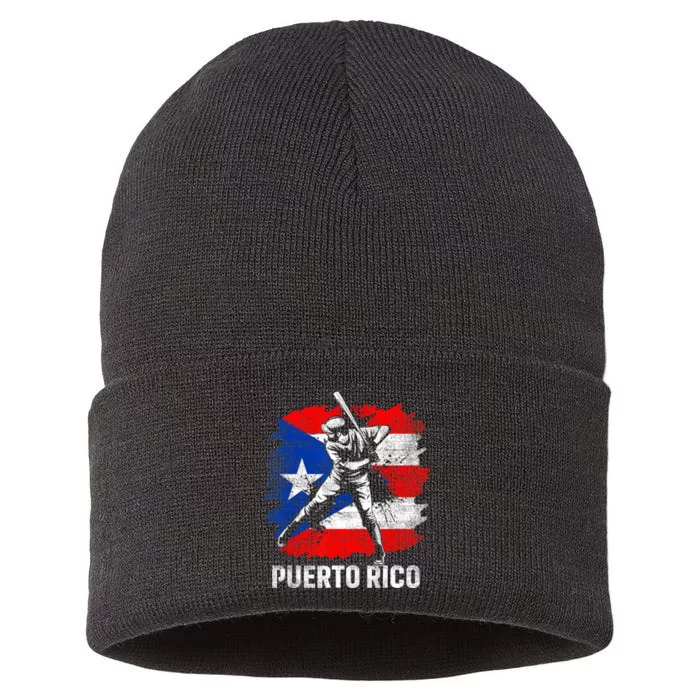 Puerto Rican Baseball Player Puerto Rico Flag Baseball Fans Sustainable Knit Beanie