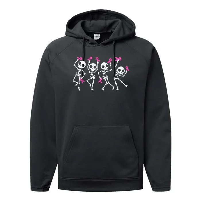 Pink Ribbon Breast Cancer Awareness Skeleton Performance Fleece Hoodie