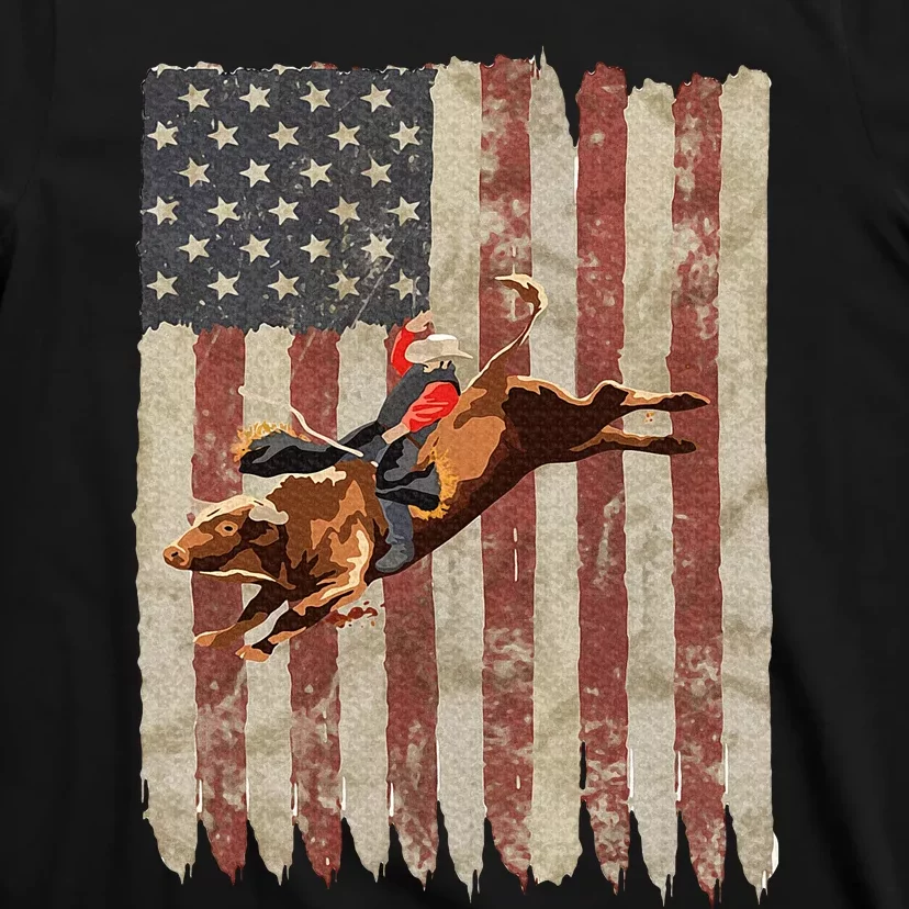 Patriotic Rodeo Bull Rider American Flag Western Cowboys T-Shirt