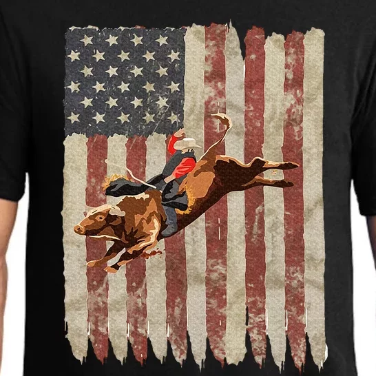 Patriotic Rodeo Bull Rider American Flag Western Cowboys Pajama Set