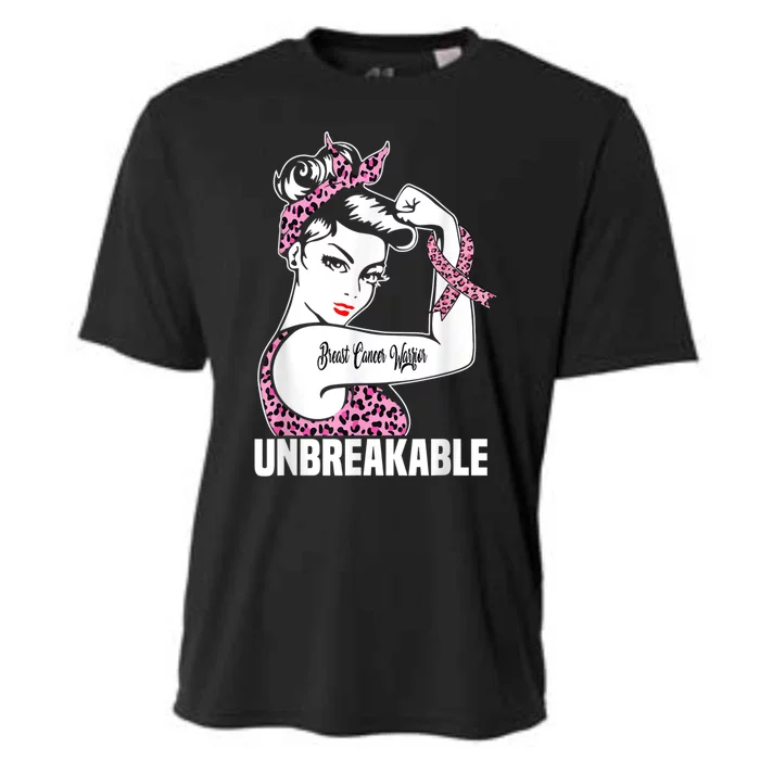 Pink Ribbon Breast Cancer Warrior Unbreakable Leopard Cool Gift Cooling Performance Crew T-Shirt