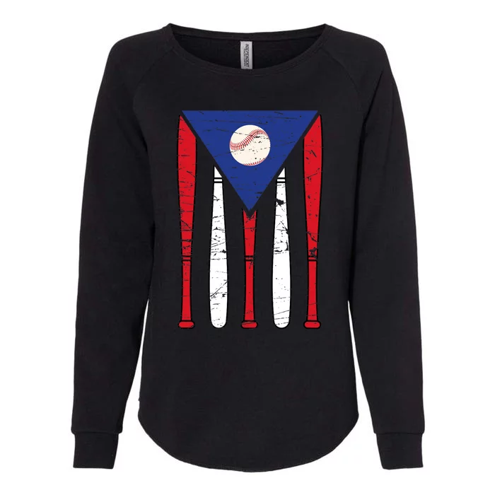 Puerto Rico Baseball Inspired By Puerto Rican Flag Vintage Womens California Wash Sweatshirt