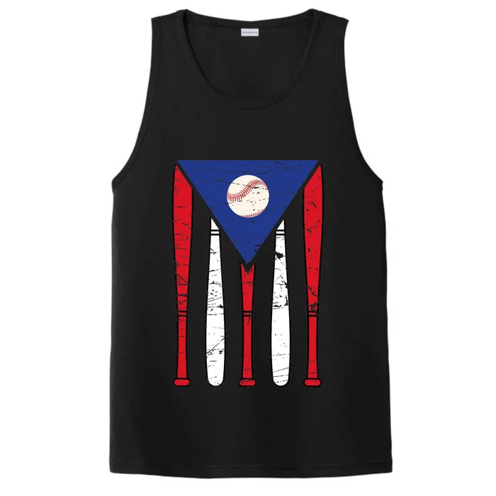 Puerto Rico Baseball Inspired By Puerto Rican Flag Vintage Performance Tank