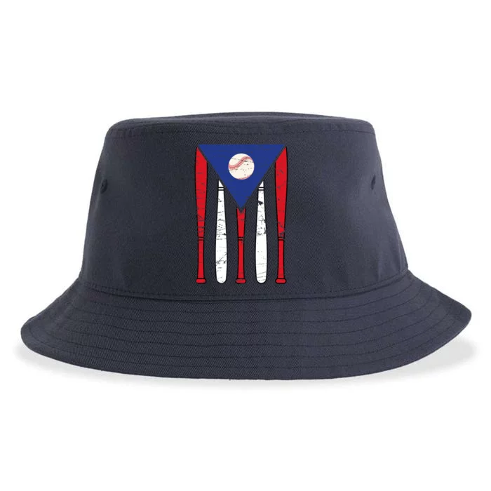 Puerto Rico Baseball Inspired By Puerto Rican Flag Vintage Sustainable Bucket Hat