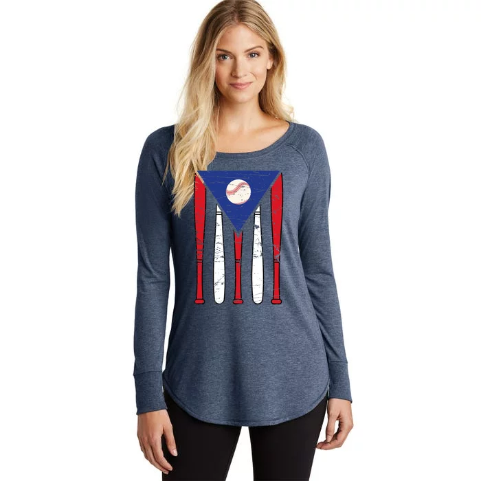 Puerto Rico Baseball Inspired By Puerto Rican Flag Vintage Women's Perfect Tri Tunic Long Sleeve Shirt