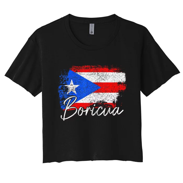 Puerto Rico Boricua Vintage Puerto Rican Flag Pride Women's Crop Top Tee