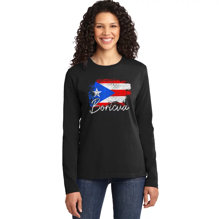 Puerto Rico Boricua Vintage Puerto Rican Flag Pride Ladies Long Sleeve Shirt