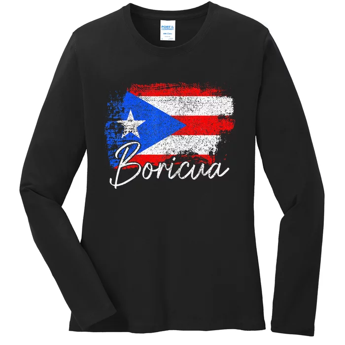 Puerto Rico Boricua Vintage Puerto Rican Flag Pride Ladies Long Sleeve Shirt