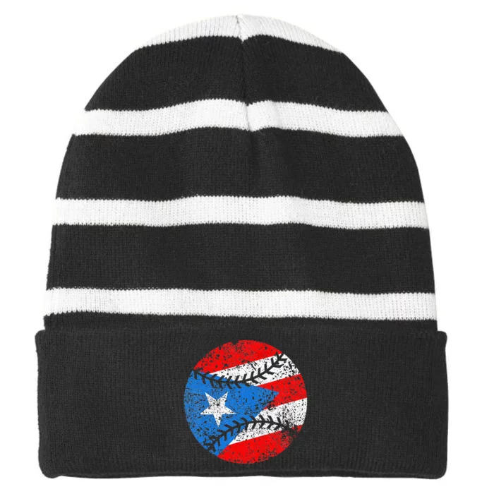 Puerto Rican Baseball Proud Boricua Flag Striped Beanie with Solid Band