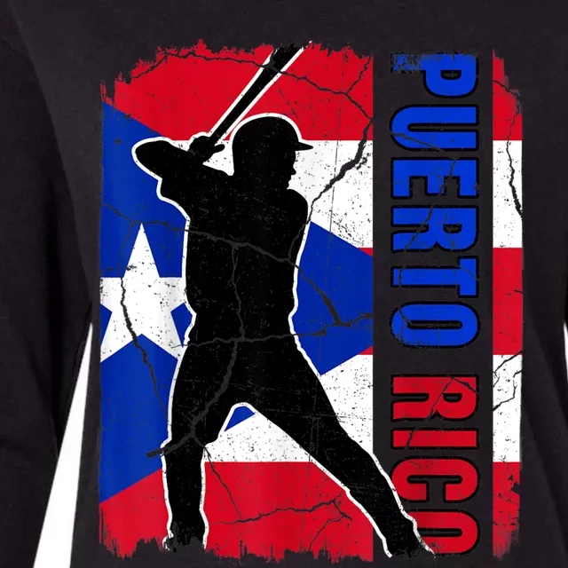 Puerto Rican Baseball Player Puerto Rico Flag Baseball Fans Womens Cotton Relaxed Long Sleeve T-Shirt