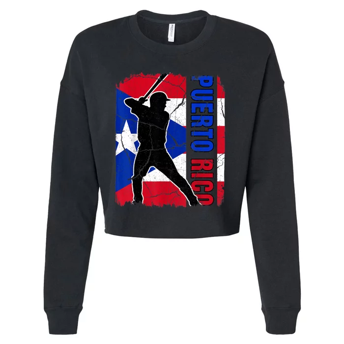 Puerto Rican Baseball Player Puerto Rico Flag Baseball Fans Cropped Pullover Crew