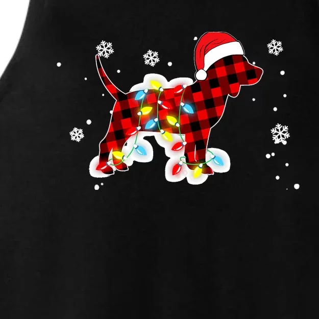 Pajamas Red Buffalo Plaid Beagle Dog Merry Christmas Ladies Tri-Blend Wicking Tank