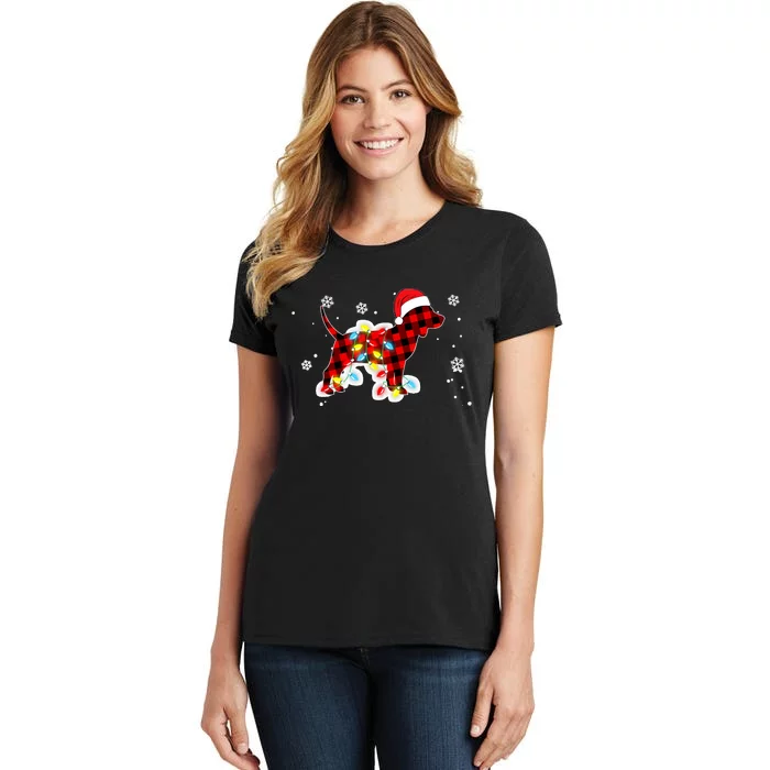 Pajamas Red Buffalo Plaid Beagle Dog Merry Christmas Women's T-Shirt