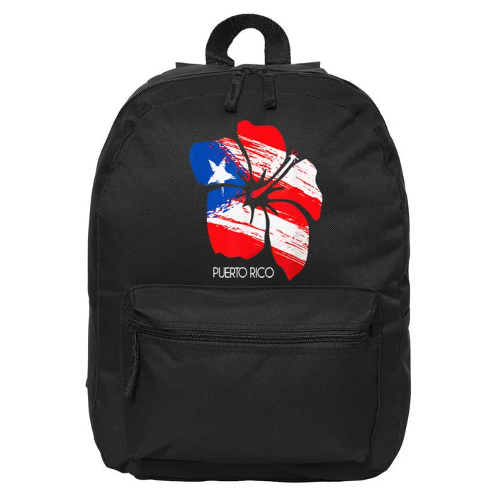 Puerto Rico Boricua Puerto Rican Flag Flower Pride Women Men 16 in Basic Backpack