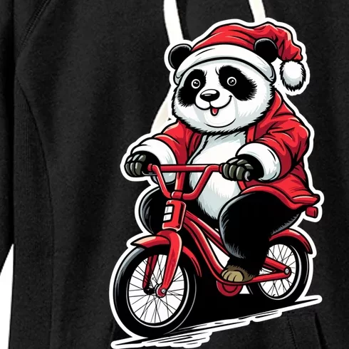 Panda Riding Bicycle Xmas Cycling Panda Lover Christmas Gift Women's Fleece Hoodie