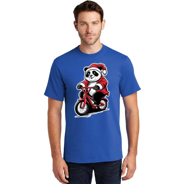 Panda Riding Bicycle Xmas Cycling Panda Lover Christmas Gift Tall T-Shirt