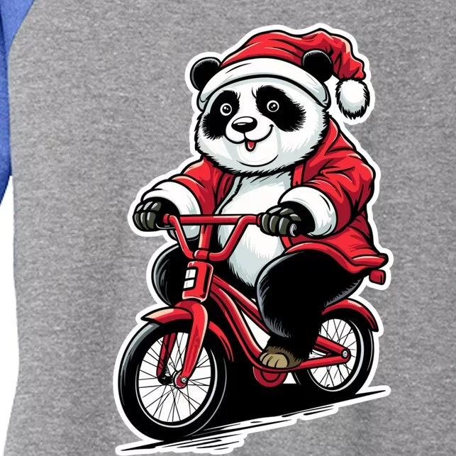 Panda Riding Bicycle Xmas Cycling Panda Lover Christmas Gift Women's Tri-Blend 3/4-Sleeve Raglan Shirt