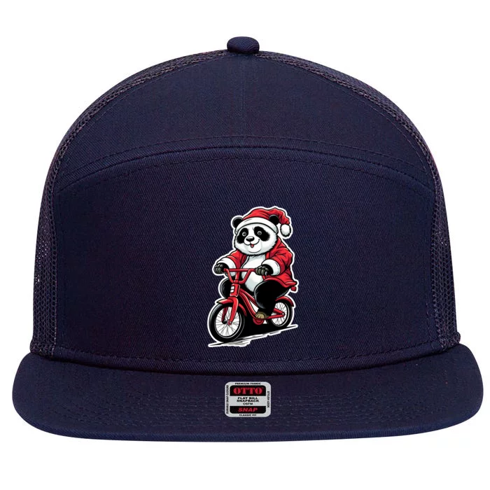 Panda Riding Bicycle Xmas Cycling Panda Lover Christmas Gift 7 Panel Mesh Trucker Snapback Hat