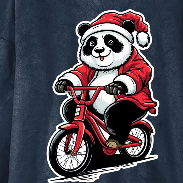 Panda Riding Bicycle Xmas Cycling Panda Lover Christmas Gift Hooded Wearable Blanket