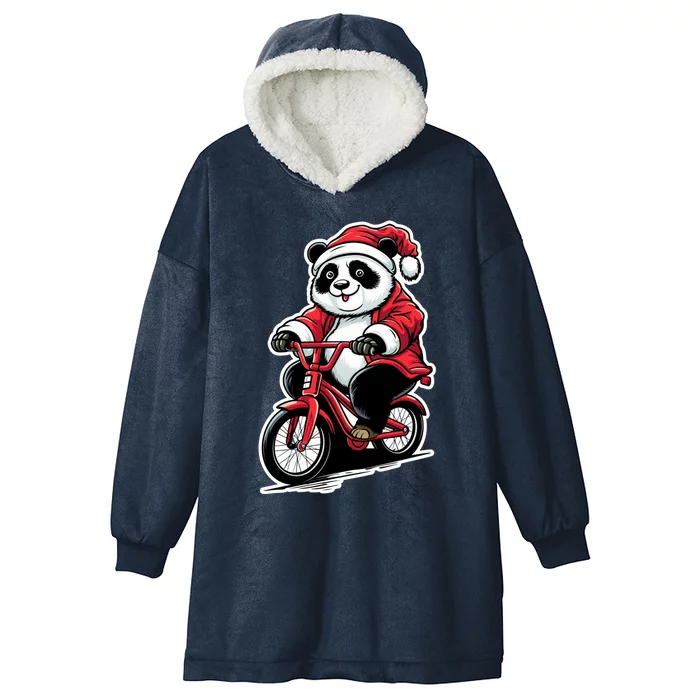 Panda Riding Bicycle Xmas Cycling Panda Lover Christmas Gift Hooded Wearable Blanket