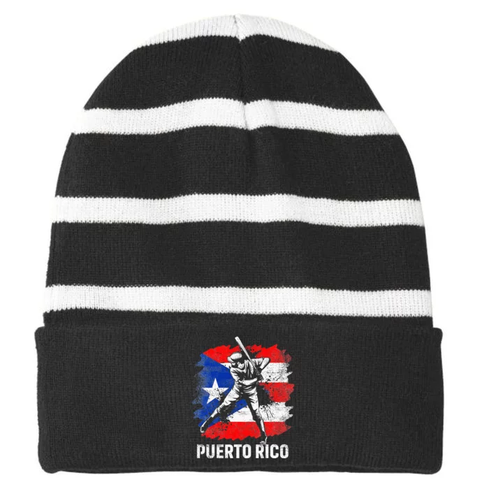 Puerto Rican Baseball Player Puerto Rico Flag Baseball Fans Striped Beanie with Solid Band