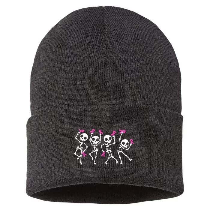 Pink Ribbon Breast Cancer Awareness Skeleton Kids Sustainable Knit Beanie