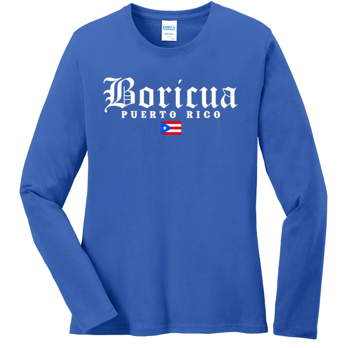 Puerto Rico Boricua Vintage Puerto Rican Flag Pride Gift Ladies Long Sleeve Shirt