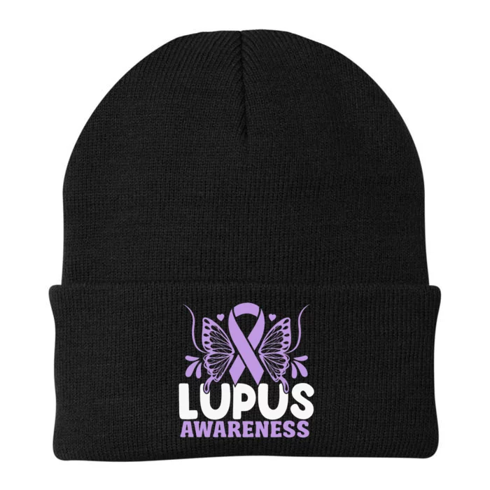 Purple Ribbon Butterfly Lupus Awareness Month Knit Cap Winter Beanie