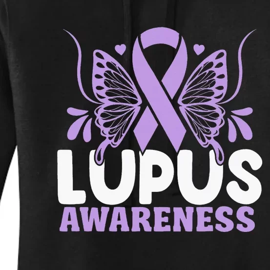 Purple Ribbon Butterfly Lupus Awareness Month Women's Pullover Hoodie