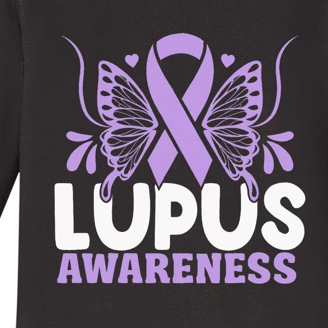 Purple Ribbon Butterfly Lupus Awareness Month Baby Long Sleeve Bodysuit