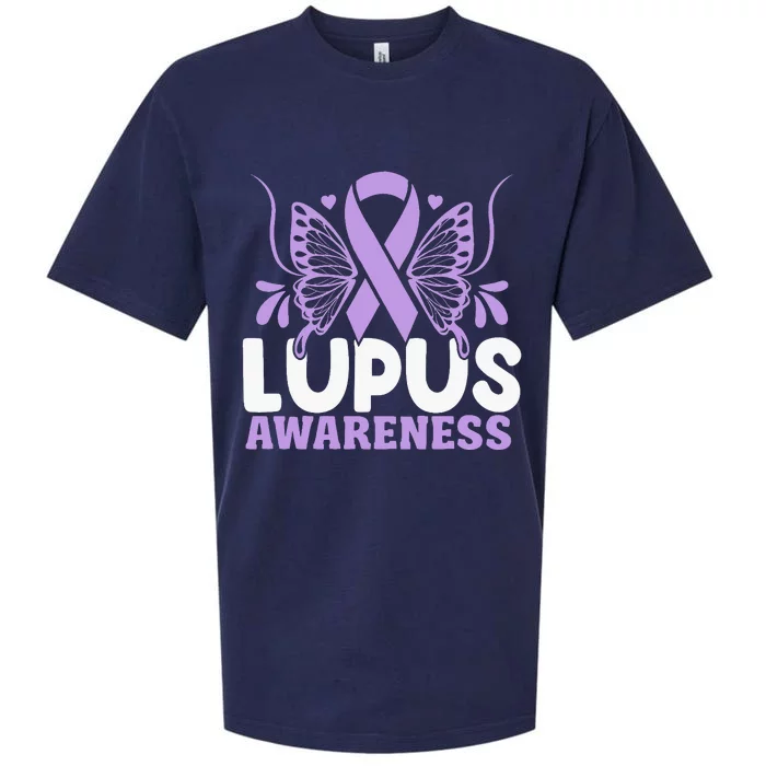 Purple Ribbon Butterfly Lupus Awareness Month Sueded Cloud Jersey T-Shirt