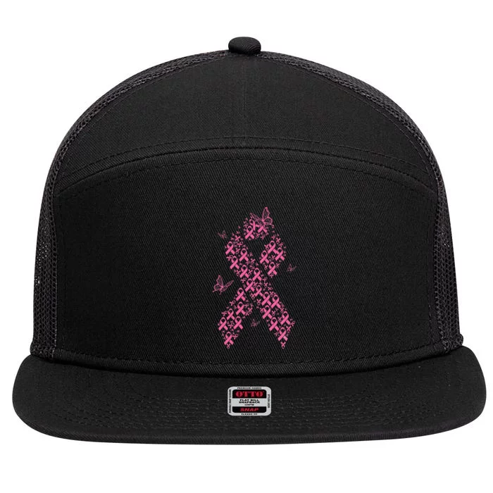 Pink Ribbon Breast Cancer Awareness Support Graphic 7 Panel Mesh Trucker Snapback Hat