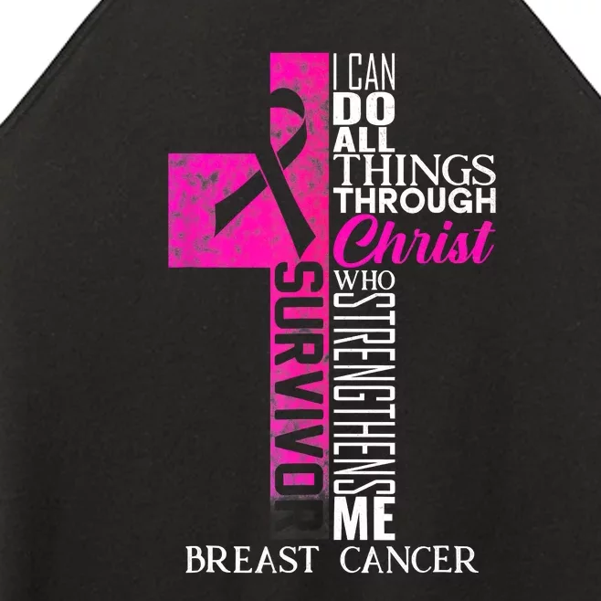 Pink Ribbon Breast Cancer Survivor Funny Christian Cross Women’s Perfect Tri Rocker Tank