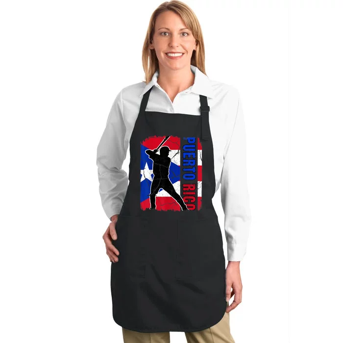 Puerto Rican Baseball Player Puerto Rico Flag Baseball Fans Full-Length Apron With Pocket